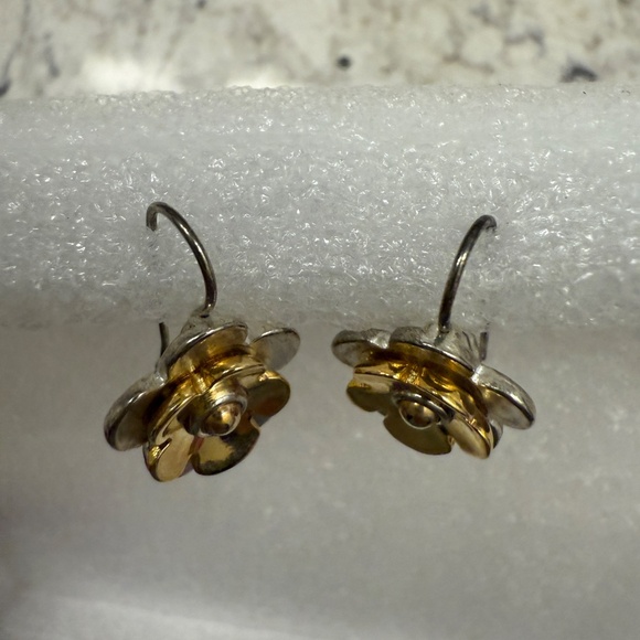 Two Tone Flower hook drop  earrings - Picture 3 of 6